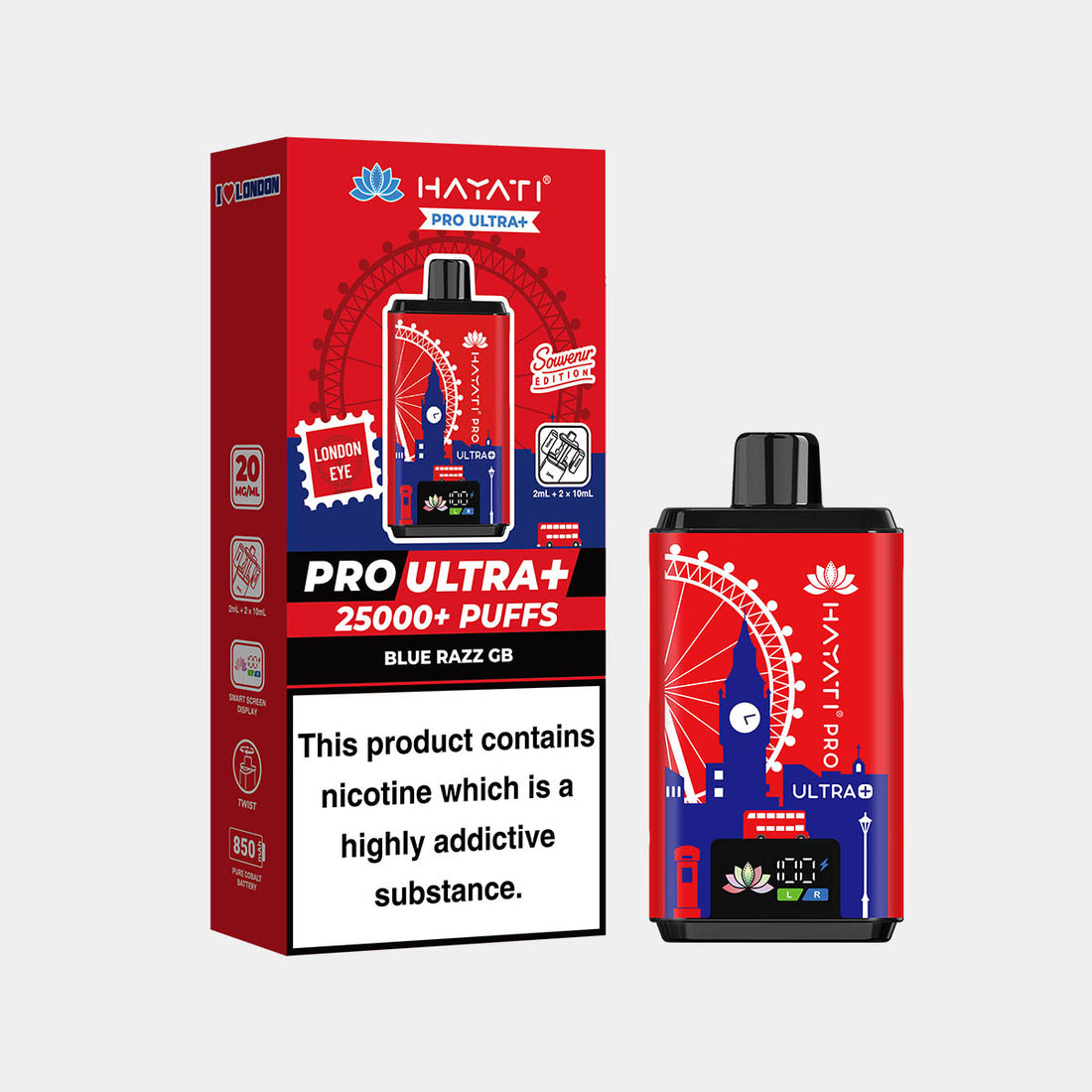 Hayati® Pro Ultra+ 25000+ Vape Kit Souvenir Edition England (20mg)