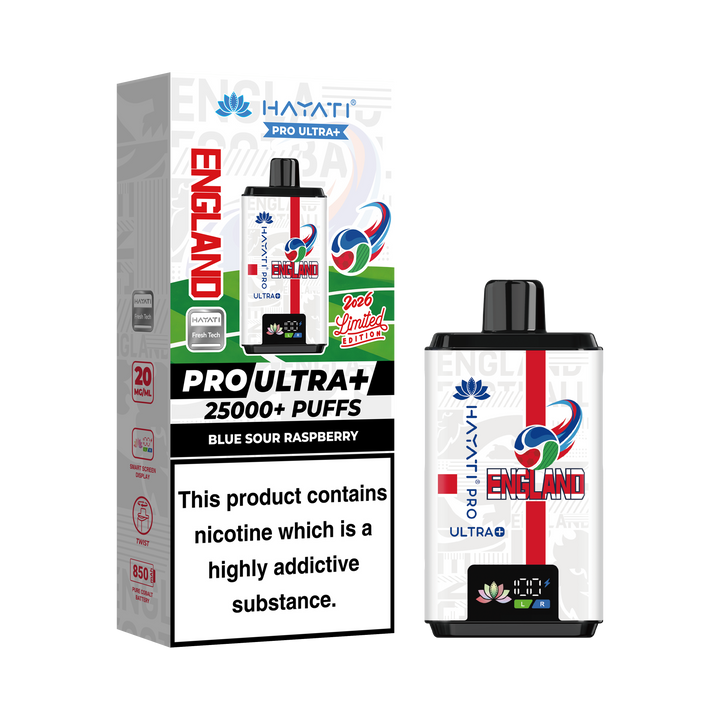 Hayati® Pro Ultra+ 25000+ Vape Kit World Cup Limited Edition - England (20mg)