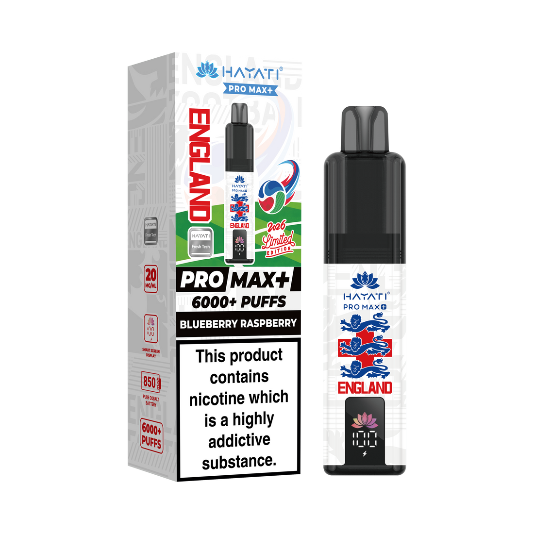 Hayati® Pro Max+ 6000+ Vape Kit  World Cup Limited Edition - England (20mg)