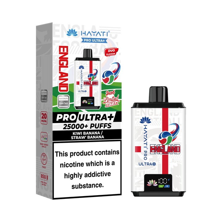 Hayati® Pro Ultra+ 25000+ Vape Kit World Cup Limited Edition - England (20mg)