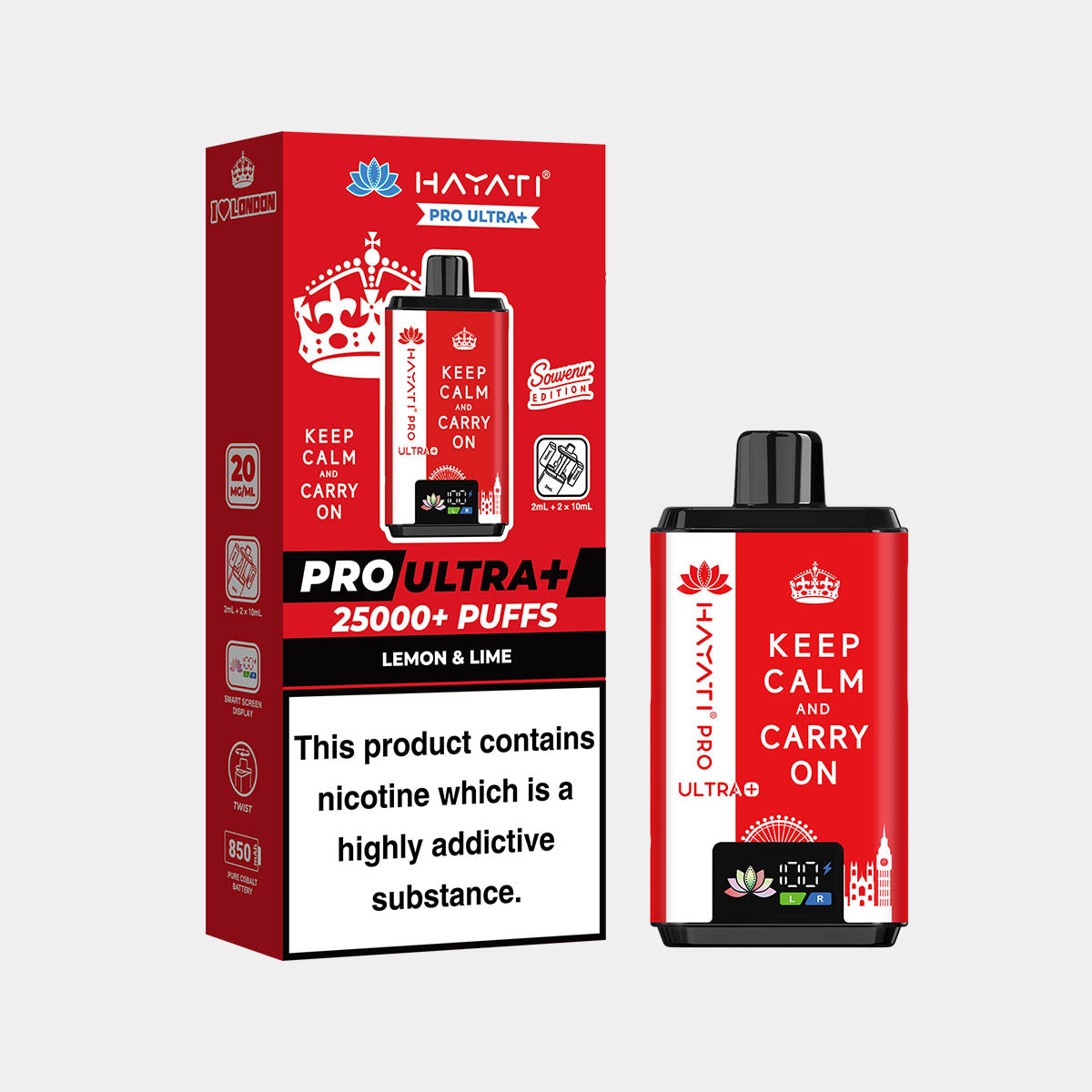 Hayati® Pro Ultra+ 25000+ Vape Kit Souvenir Edition England (20mg)