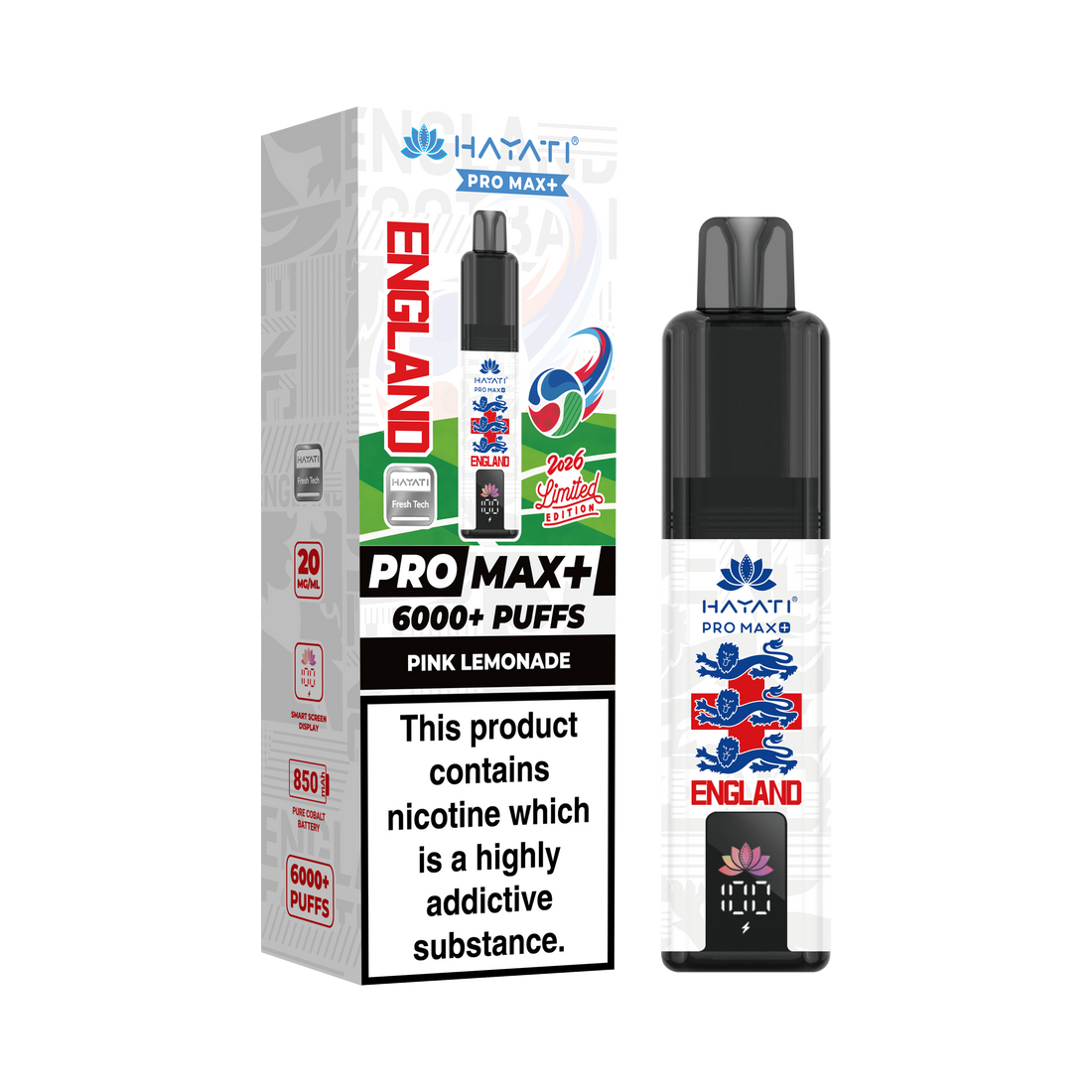 Hayati® Pro Max+ 6000+ Vape Kit  World Cup Limited Edition - England (20mg)