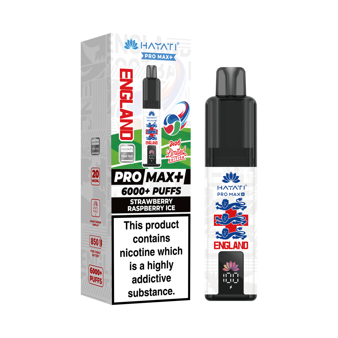 Hayati® Pro Max+ 6000+ Vape Kit  World Cup Limited Edition - England (20mg)
